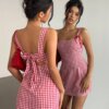 Söpö punainen ja valkoinen ruudullinen mini camisole mekko nuorille tytöille konsertti rave vaatteita naisille