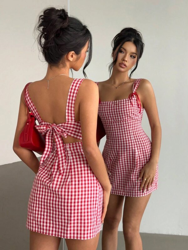 Söpö punainen ja valkoinen ruudullinen mini camisole mekko nuorille tytöille konsertti rave vaatteita naisille
