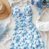 Naisten loma kukkaprintti olkaimeton minimekko kevät kesävaatteita naisille boho beach lännen musiikkifestivaali loma treffit yö iltapäivätee pastellimekot naisille