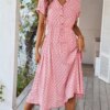 Polka Dots Half Button Up solmu edessä Maxi Mekko loma-rantaasut naisille