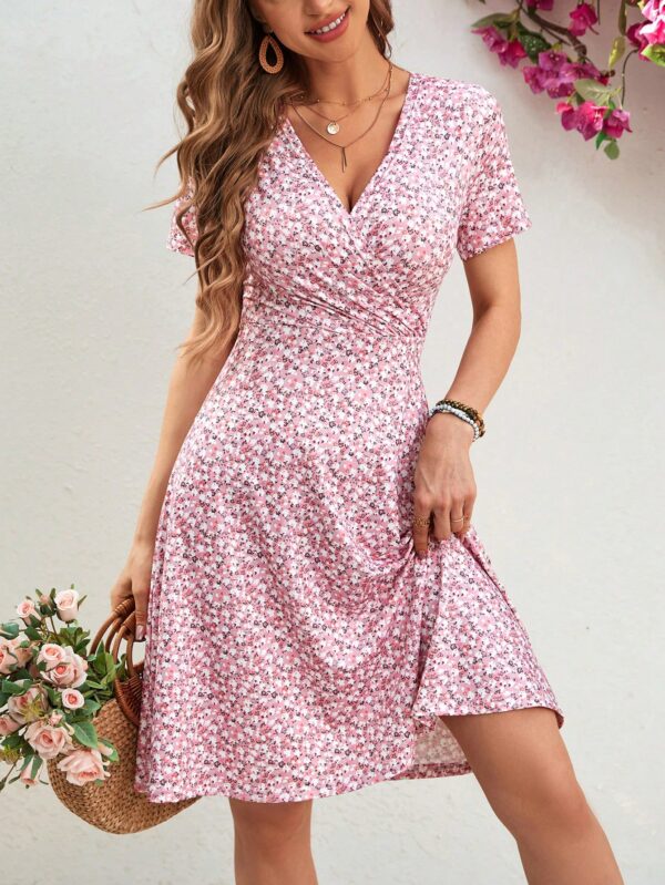 Vivid eden summer ladies pink kukkakuvioinen kaulusmekko pastellimekot naisille