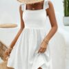Boho Beach Dress Naisten Lyhyet Mekot Naisten Yksiväriset Neliökaulus Patchwork Ruffle Helma Lyhyt Lomamekko Naisten Kesäasut Valkoiset Mekot Naisten Naisten Minimekot Kesämekot Naisten Naisten Minimekot Naisten Kesämekot Lomaasut Naisten Pastellimekot naisille